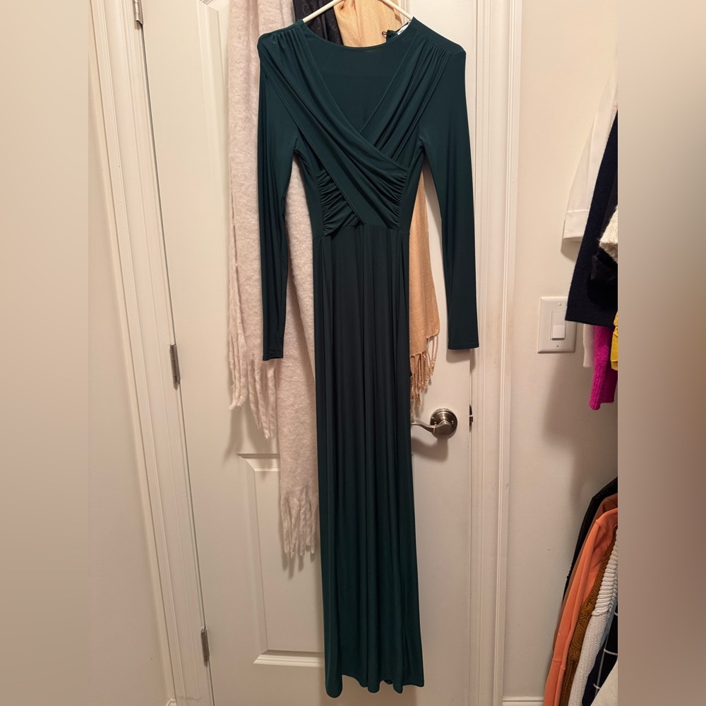 Emerald Green Long Sleeve Maxi Dress Gown